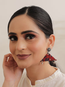Kalamkari Fabric Earrings with Metal Charms