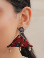 Load image into Gallery viewer, Kalamkari Fabric Earrings with Metal Charms
