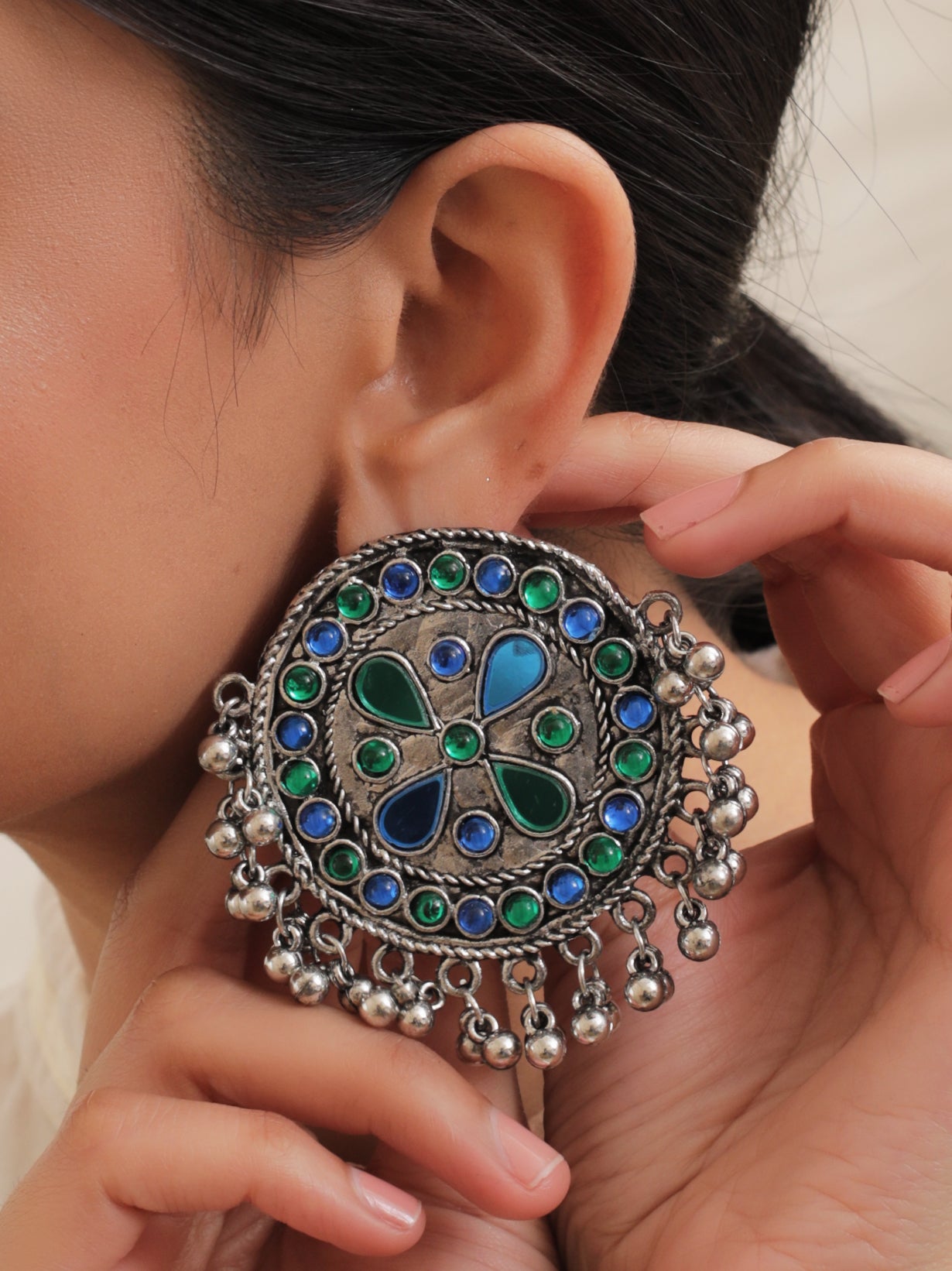 Stones Embedded Circular Afghani Earrings