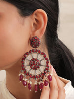 Load image into Gallery viewer, Fuchsia and White Beads Festive Metal Dangler Earrings
