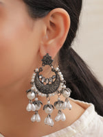 Load image into Gallery viewer, Half Moon Dangler Earrings with Hanging Bead Strings
