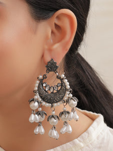 Half Moon Dangler Earrings with Hanging Bead Strings