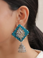 Load image into Gallery viewer, Fabric Earrings with Mirror Work and Metal Jhumkas
