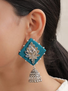 Fabric Earrings with Mirror Work and Metal Jhumkas