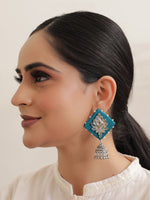 Load image into Gallery viewer, Fabric Earrings with Mirror Work and Metal Jhumkas
