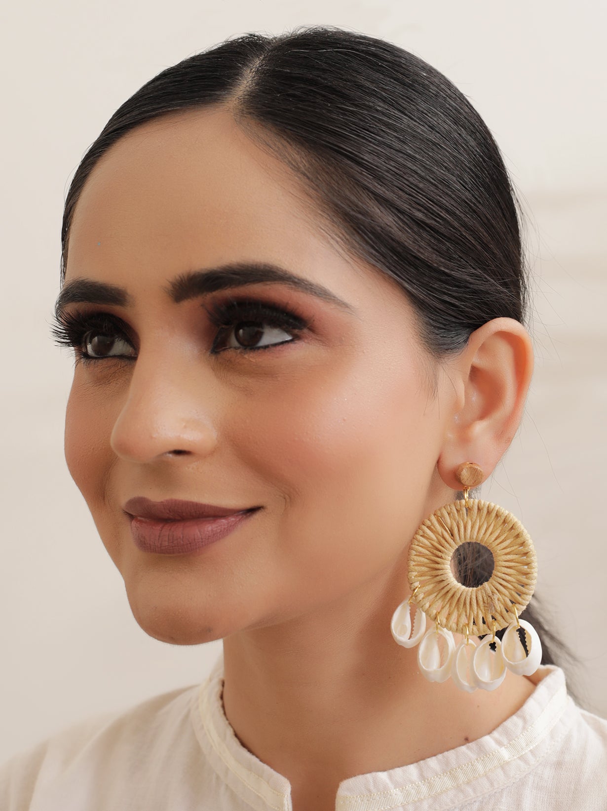 Woven White Rope and Shell Earrings