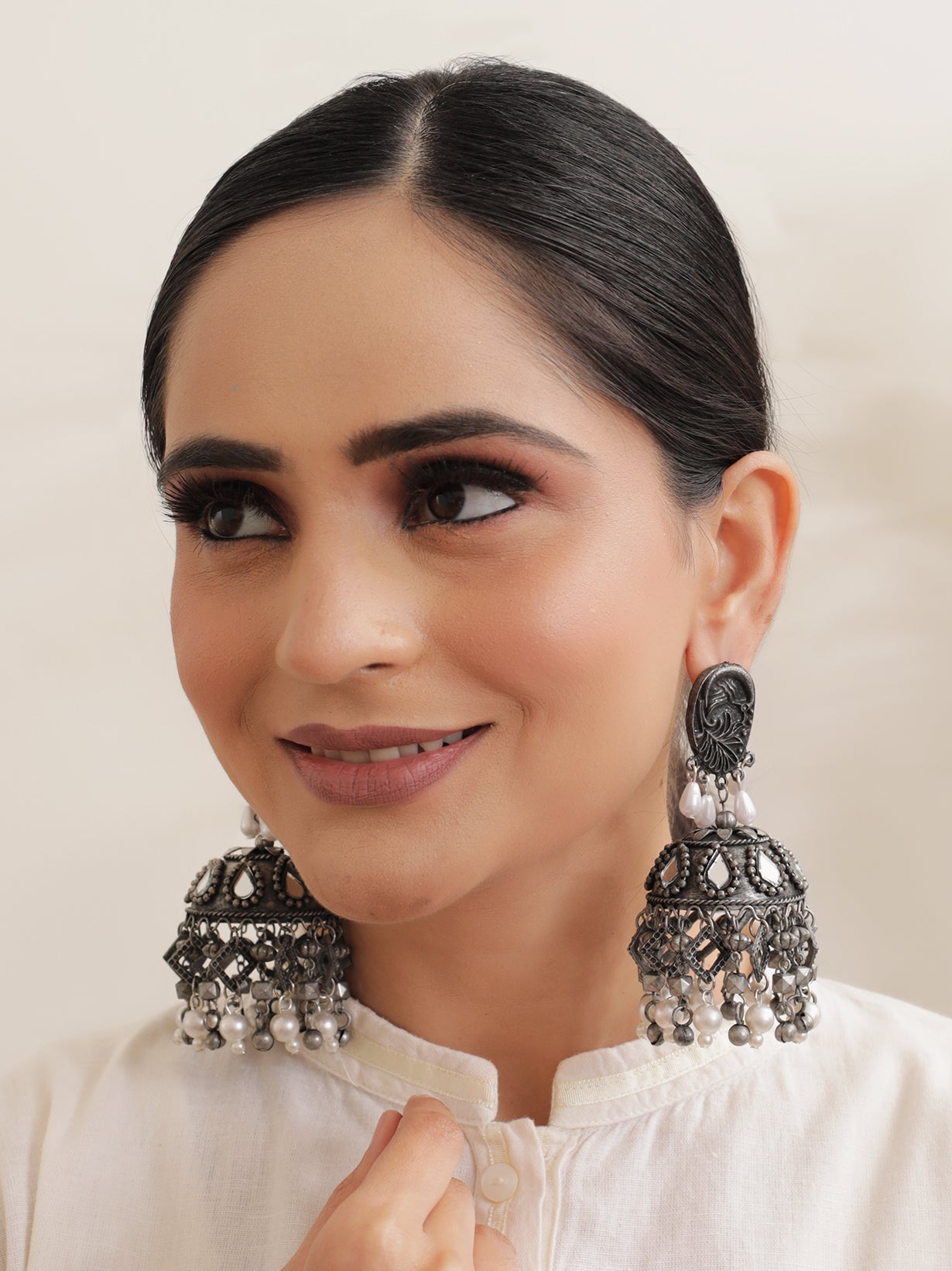 Mirror work jhumka discount