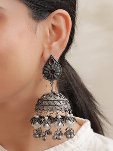 Long Dangler Jhumka Earrings with Rhinestones and White Beads