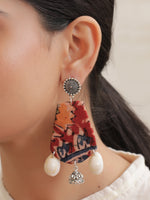 Load image into Gallery viewer, Multi-Color Kalamkari Fabric Shell Work Earrings
