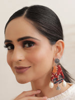 Load image into Gallery viewer, Multi-Color Kalamkari Fabric Shell Work Earrings
