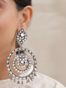 Concentric Circles Rhinestones Embedded Dangler Earrings