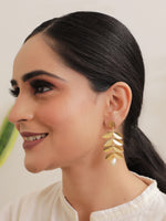 Load image into Gallery viewer, 3 Layer Drop Brass Dangler Earrings with Pearl Beads
