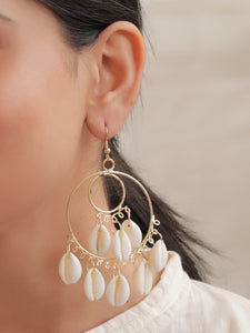 Concentric Circles Gold Finish Shell Earrings