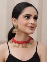 Load image into Gallery viewer, Thread Work Golden Choker Necklace Set
