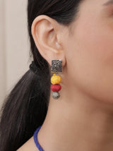 Hand Embroidered Fabric Necklace Set with Metal Accents