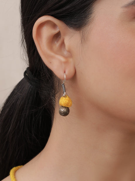 Sun Yellow Triangular Fabric Necklace Set with Metal Detailing