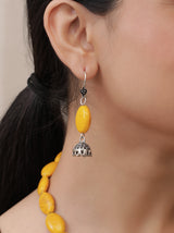 Green Kantha Work Necklace Set with Warrior Metal Pendant and Stones