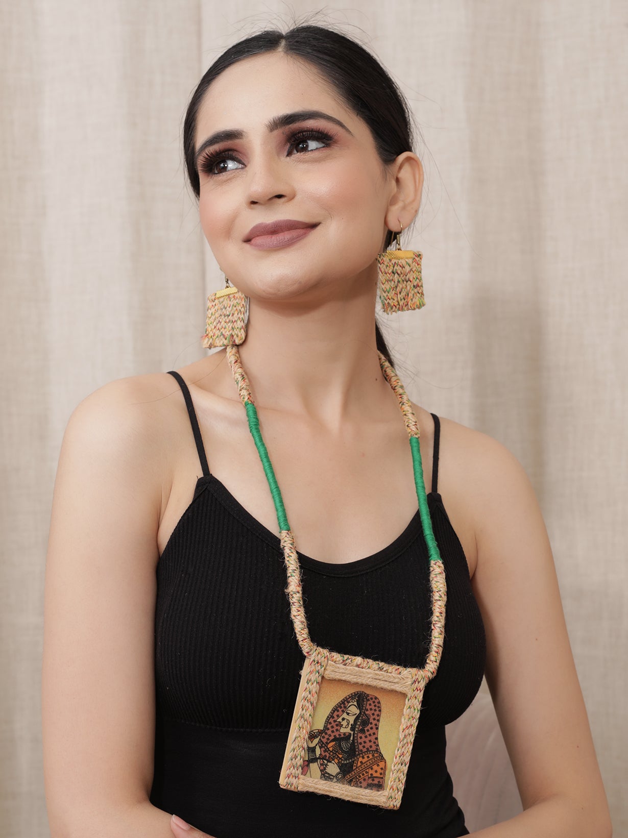 Handcrafted Pure Marble Necklace Set with Jute and Thread