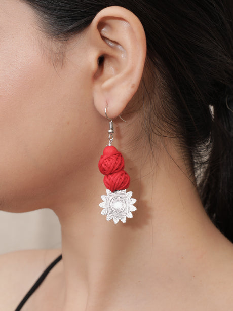 Red Braided Fabric Threads Necklace Set