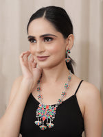 Load image into Gallery viewer, Meenakari Lotus Motifs Afghani Necklace Set
