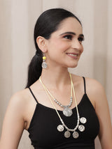 2 Layer Lemon Yellow Metal Pendant Necklace Set