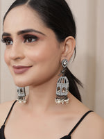 Load image into Gallery viewer, Mahal Shape Jhumka Earrings with White Beads
