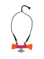Load image into Gallery viewer, Handcrafted Thread Necklace with Fabric Beads and Metal Pendant
