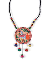 Load image into Gallery viewer, Hand-Painted Peacock on Fabric Necklace Set with Wooden Beads
