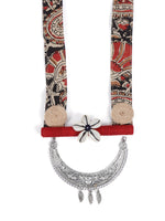 Load image into Gallery viewer, Kalamkari Fabric, Jute and Shells Statement Long Necklace Set
