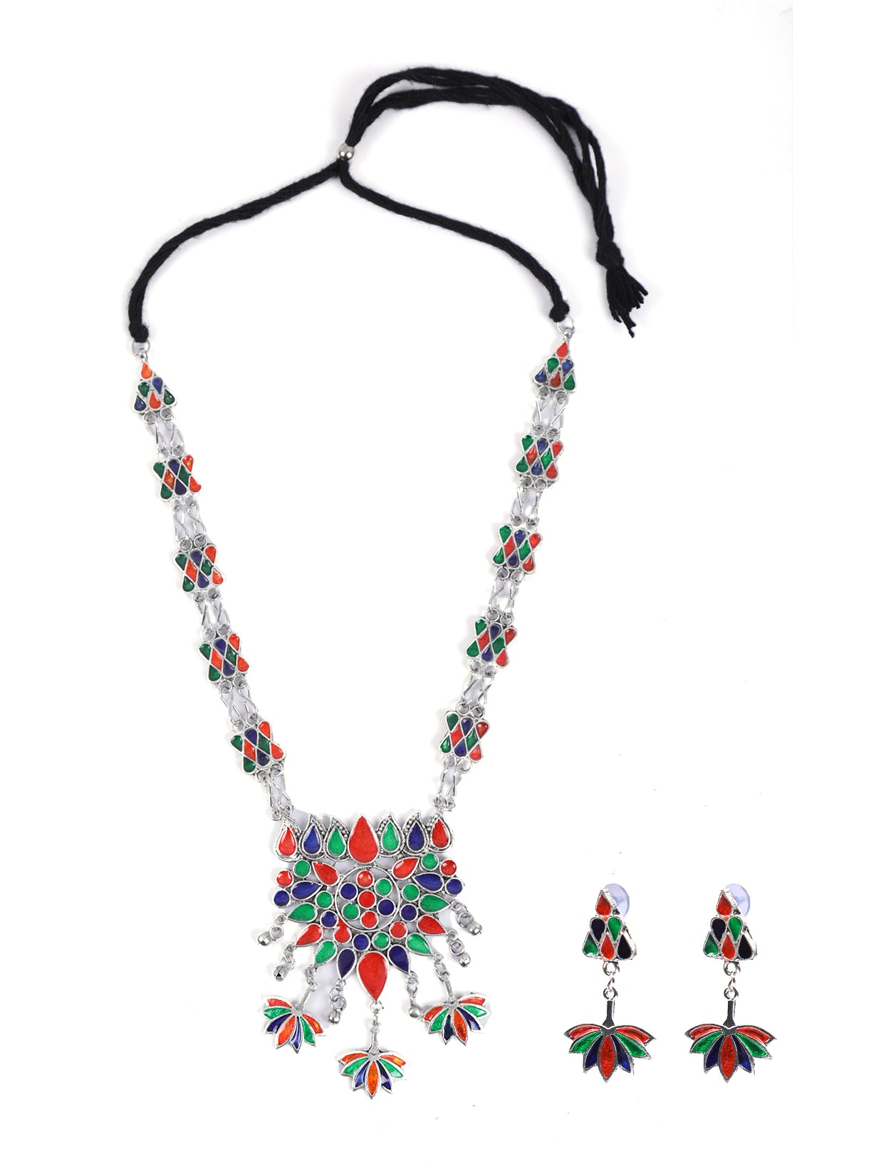 Meenakari Lotus Motifs Afghani Necklace Set