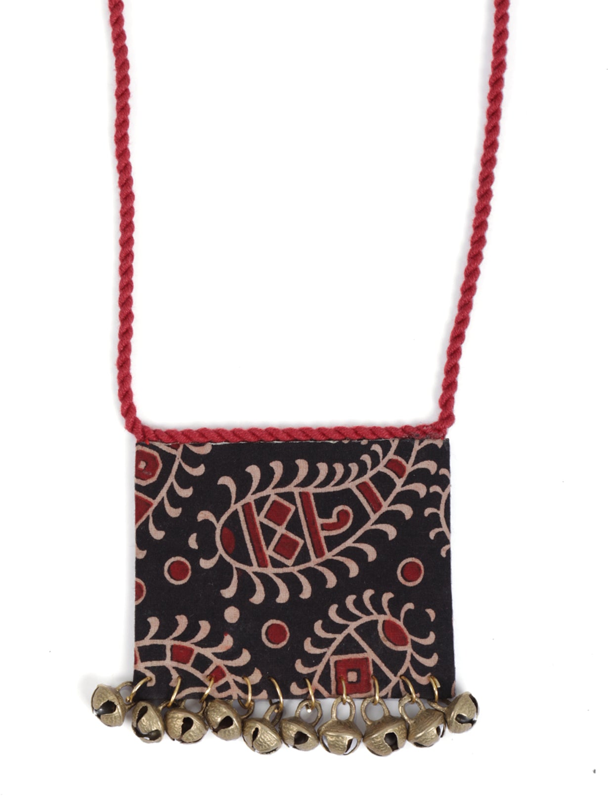 Block Printed Fabric Necklace Set Accentuated with Ghungroos