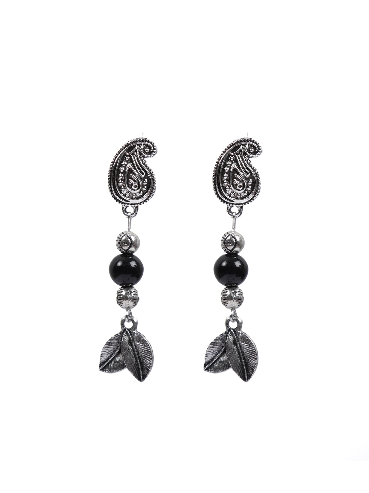 Metal Necklace Set with Glass Beads and Leaf Motifs