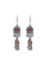 3 Layer Pink and Orange Oxidised Silver Necklace Set with Thread Closure
