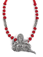 Load image into Gallery viewer, Statement Ganesha Necklace with Red Fabric Beads
