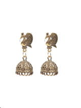 Wooden Pendant Fabric Closure Necklace Set with Antique Gold Finish Earrings