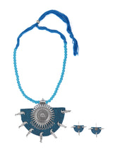 Half Moon Warrior Fabric Necklace Set Accentuated with Metal Charms