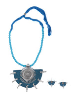 Load image into Gallery viewer, Half Moon Warrior Fabric Necklace Set Accentuated with Metal Charms
