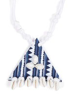 Load image into Gallery viewer, Blue Printed Fabric and Shell Work Necklace Set with Thread Closure
