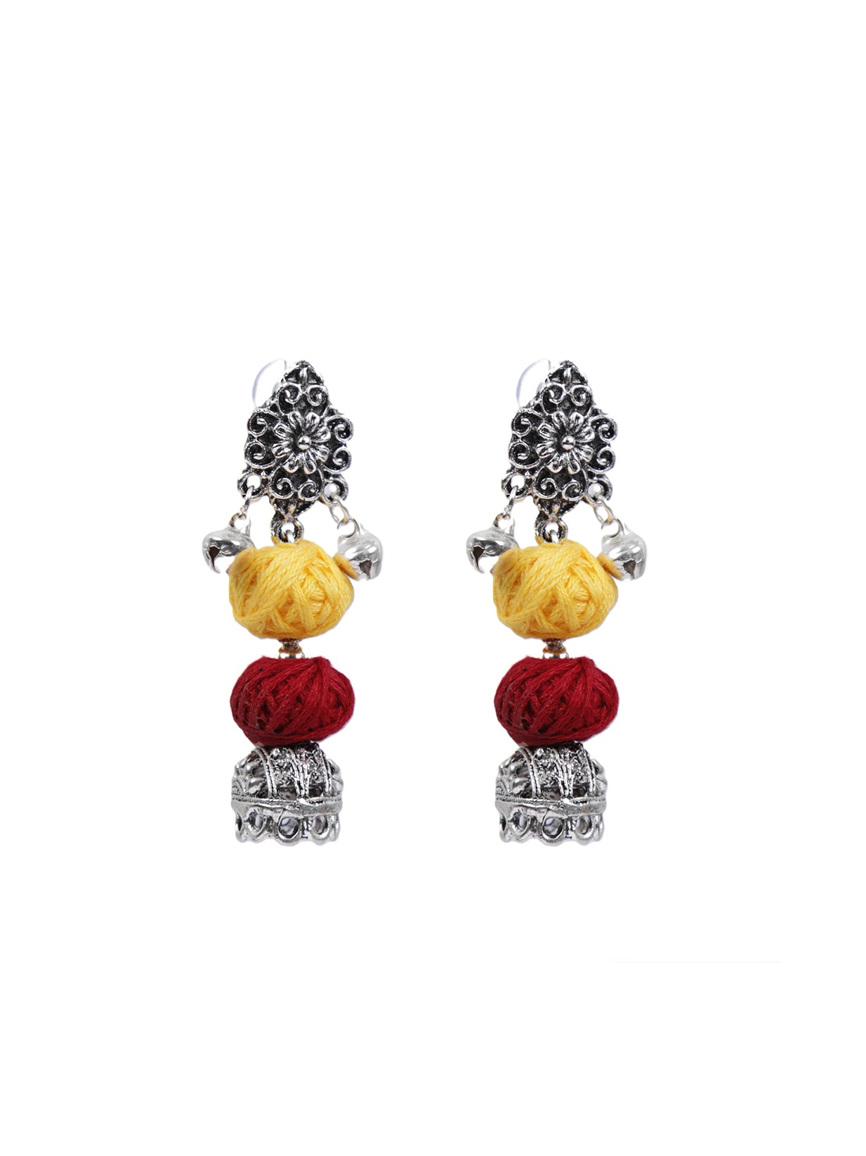 Fabric Beads and Metal Necklace Set with Dangler Earrings