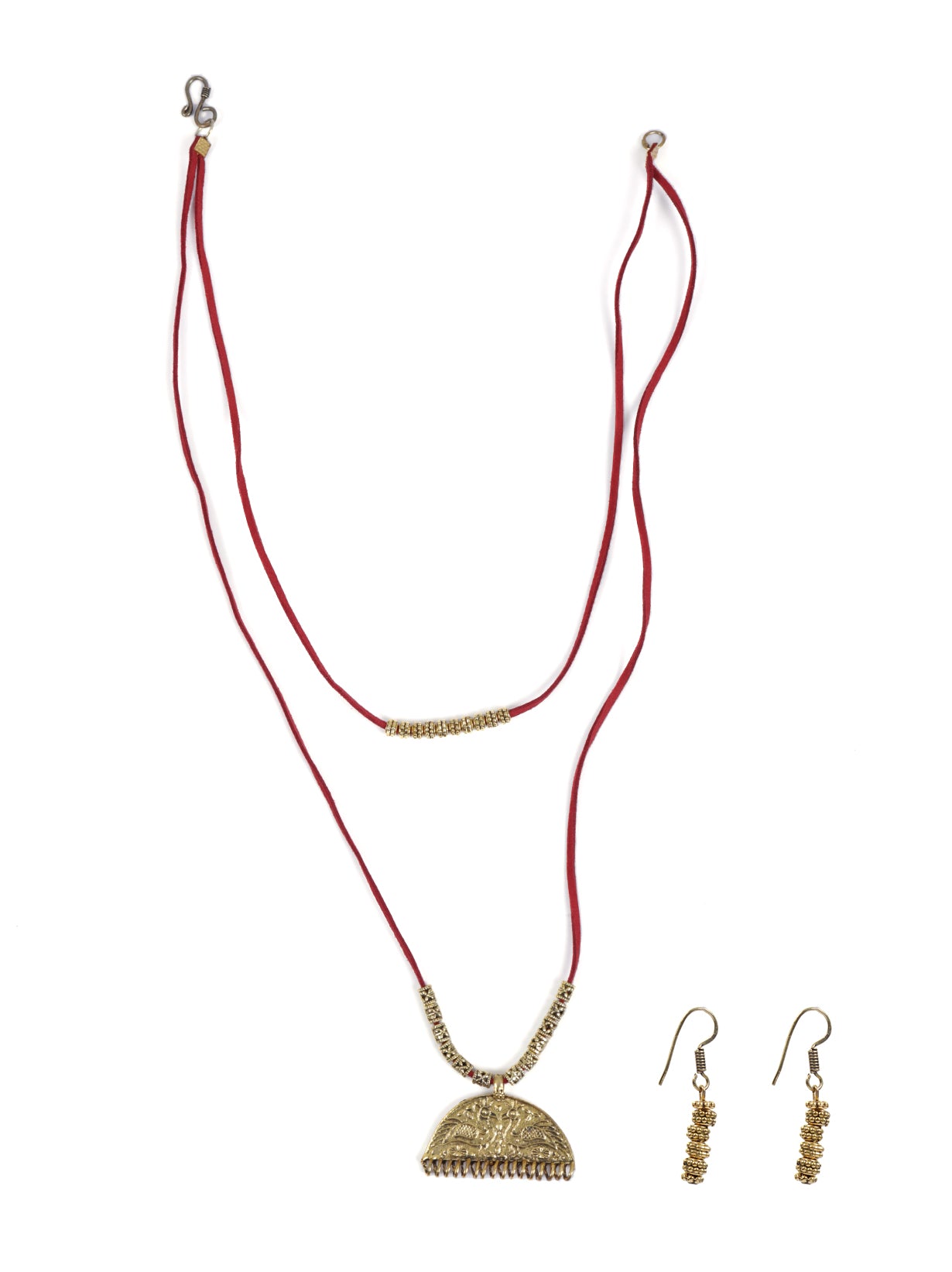 Minimal 2 Layer Necklace Set with Antique Gold Finish Metal Pendant