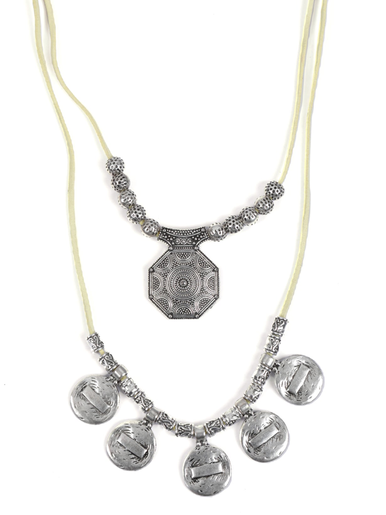 2 Layer Lemon Yellow Metal Pendant Necklace Set
