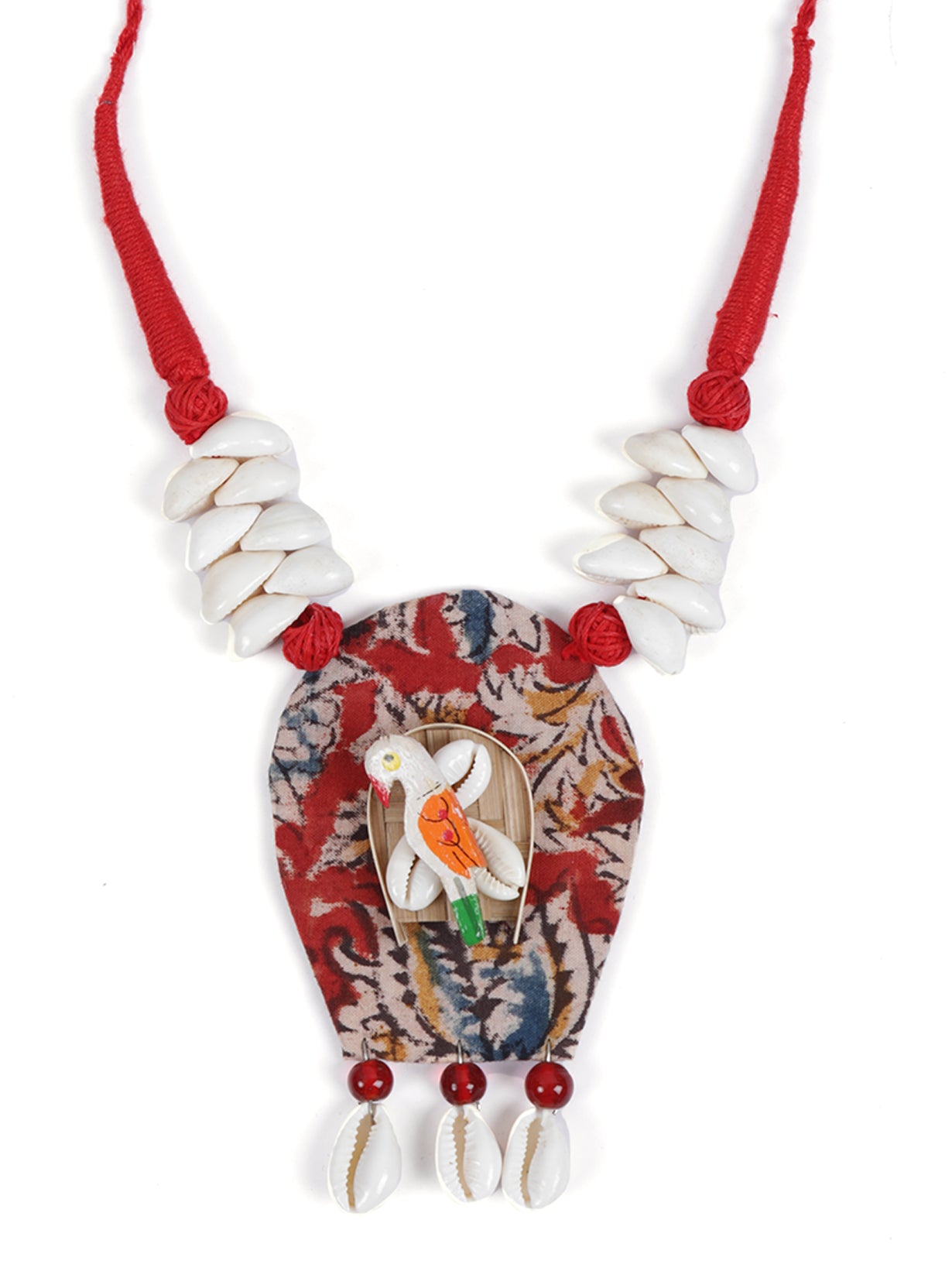 Kalamkari Fabric Shell Work Handcrafted Necklace Set with Thread Closure