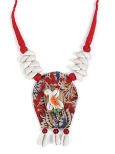 Kalamkari Fabric Shell Work Handcrafted Necklace Set with Thread Closure