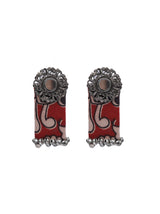 Beige and Red Kalamkari Fabric Mirror Earrings