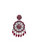 Load image into Gallery viewer, Fuchsia and White Beads Festive Metal Dangler Earrings
