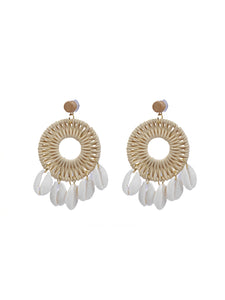 Woven White Rope and Shell Earrings