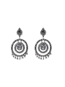 Concentric Circles Rhinestones Embedded Dangler Earrings