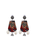 Load image into Gallery viewer, Multi-Color Kalamkari Fabric Shell Work Earrings
