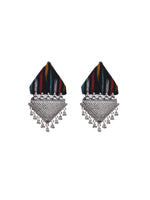 Load image into Gallery viewer, Black Ikat Fabric Earrings with Metal Detailing

