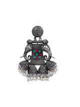 Red & Green Rhinestones Elephant Motif Elaborate Metal Earrings